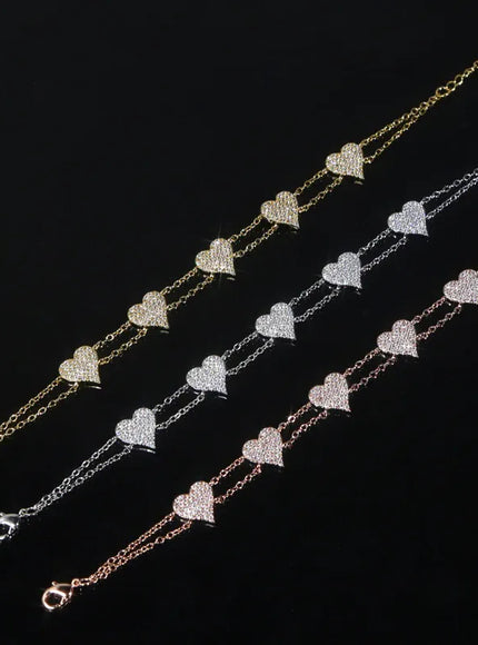 KissICON Bling Heart Charm Bracelet – Double Chain White