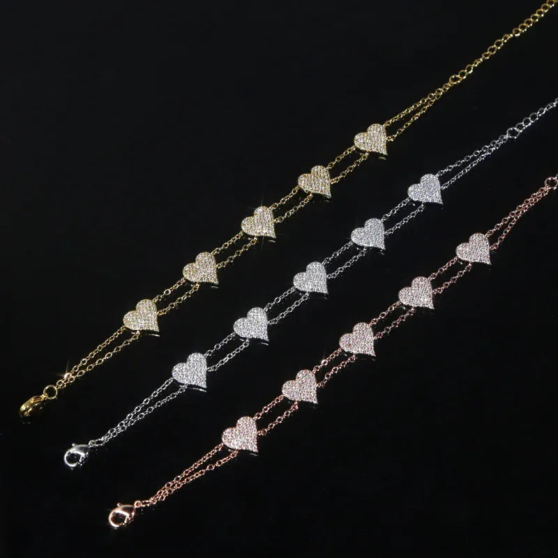 KissICON Bling Heart Charm Bracelet – Double Chain White