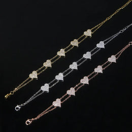 KissICON Bling Heart Charm Bracelet – Double Chain White