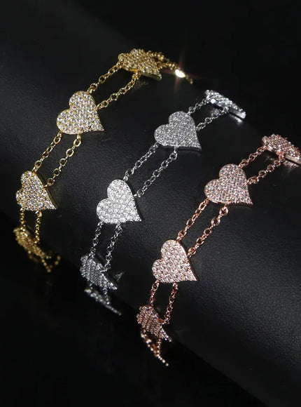KissICON Bling Heart Charm Bracelet – Double Chain White