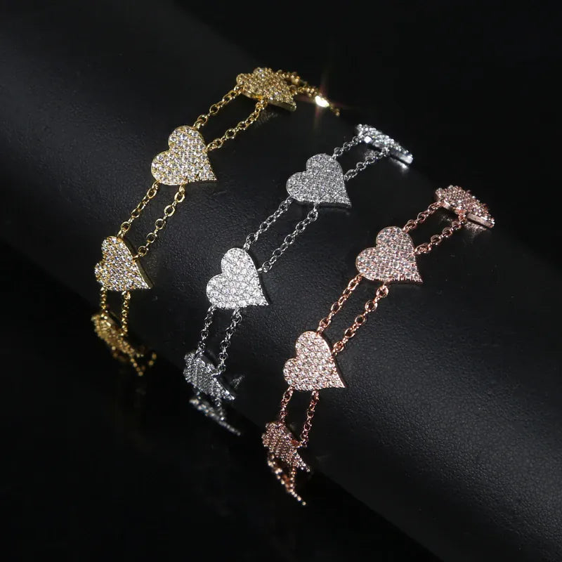 KissICON Bling Heart Charm Bracelet – Double Chain White