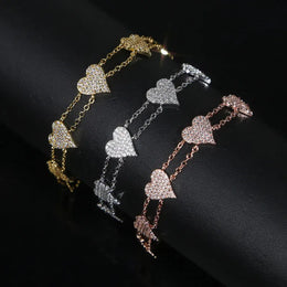 KissICON Bling Heart Charm Bracelet – Double Chain White