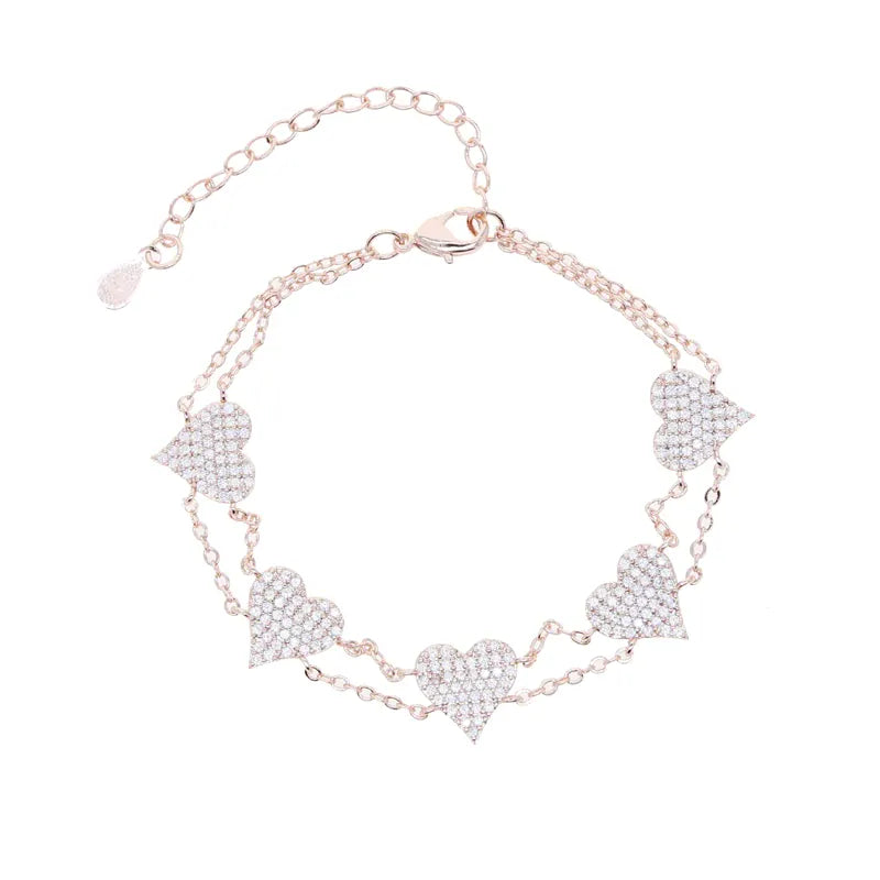 KissICON Bling Heart Charm Bracelet – Double Chain White