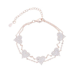 KissICON Bling Heart Charm Bracelet – Double Chain White
