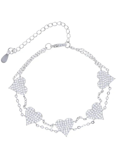 KissICON Bling Heart Charm Bracelet – Double Chain White