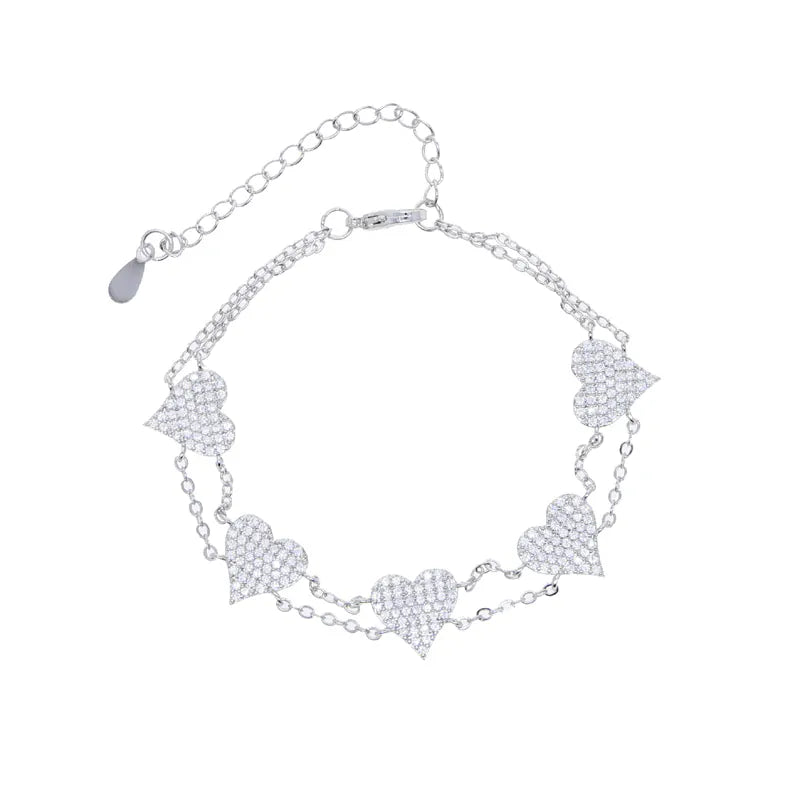 KissICON Bling Heart Charm Bracelet – Double Chain White
