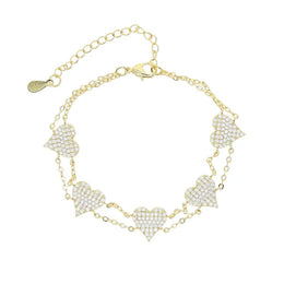 KissICON Bling Heart Charm Bracelet – Double Chain White