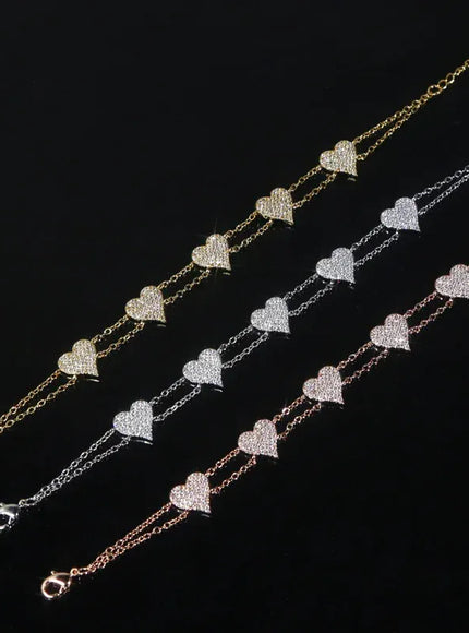 KissICON Bling Heart Charm Bracelet – Double Chain White