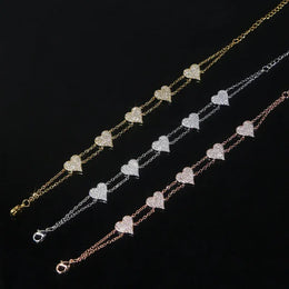 KissICON Bling Heart Charm Bracelet – Double Chain White