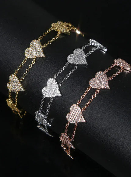 KissICON Bling Heart Charm Bracelet – Double Chain White