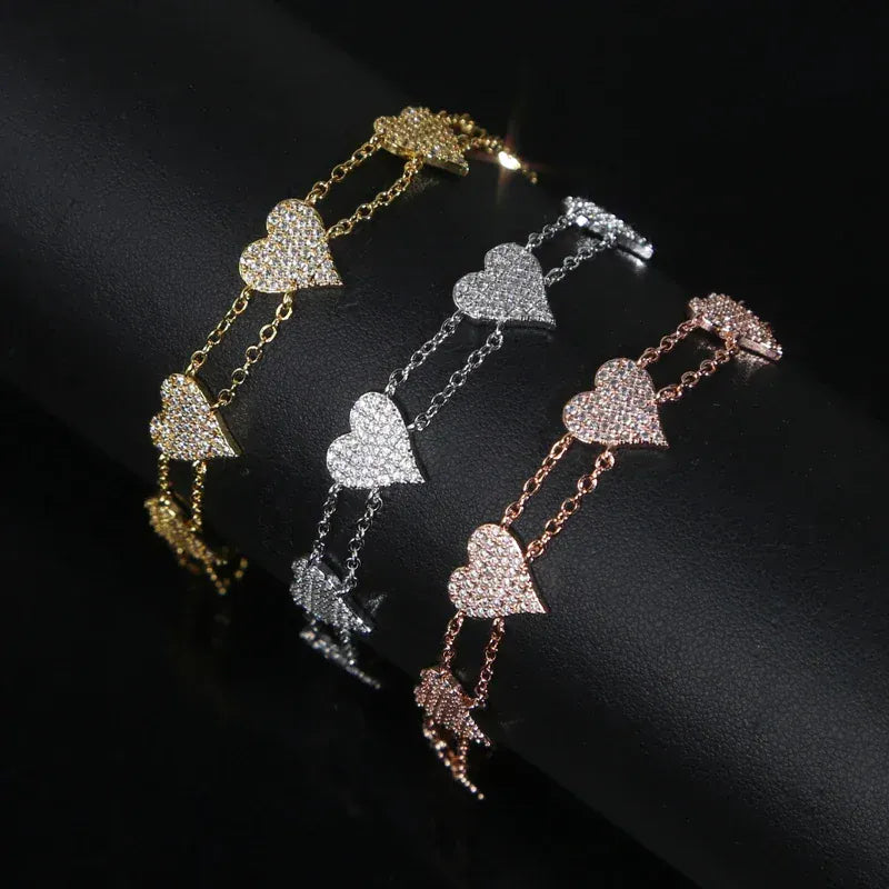 KissICON Bling Heart Charm Bracelet – Double Chain White