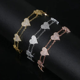 KissICON Bling Heart Charm Bracelet – Double Chain White