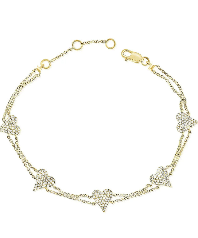 KissICON Bling Heart Charm Bracelet – Double Chain White