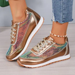 Dropshipman Bling Women Platform Sneakers Fashion Patchwork Glitter Running Sport Shoes Woman Outdoor Comfortable Casual Flats Plus Size 43