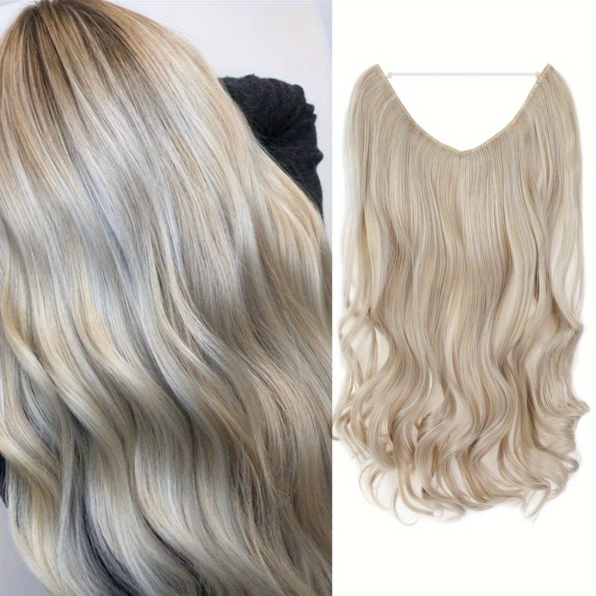 KissICON Blonde&Grey Kissicon Hair Extensions Hidden Wire Secure