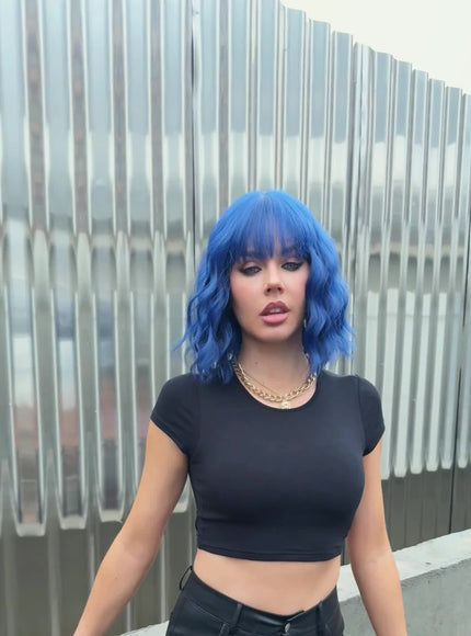 KissICON Blue / 14inch [KissIcon] Colorful Short Straight Wig - Natural Look