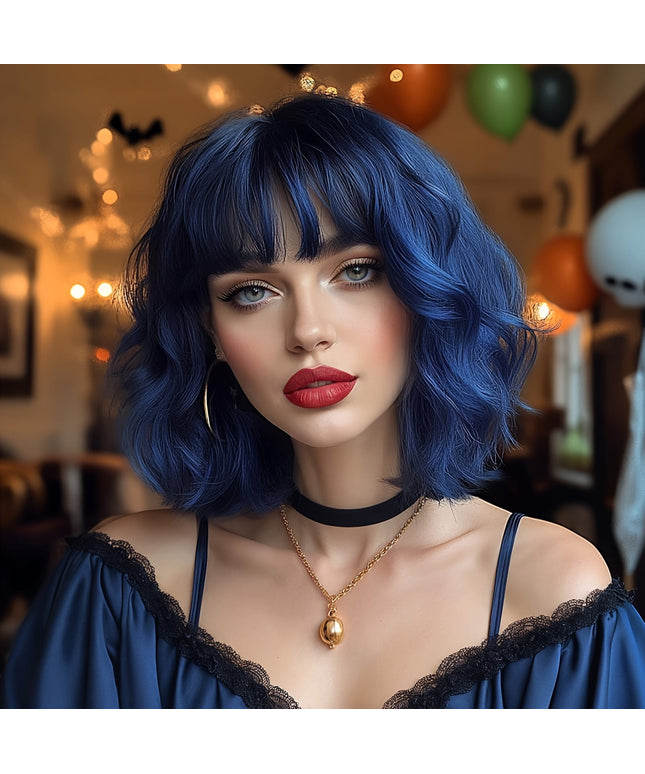 KissICON Blue / 14inch [KissIcon] Colorful Short Straight Wig - Natural Look