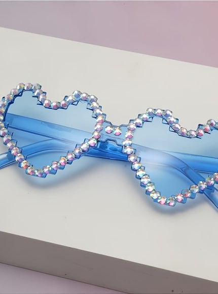 KissICON Eyewear Blue / 1pc Sapphire Heart Diamond Glasses Y2K Spicy BlingBling Party Style