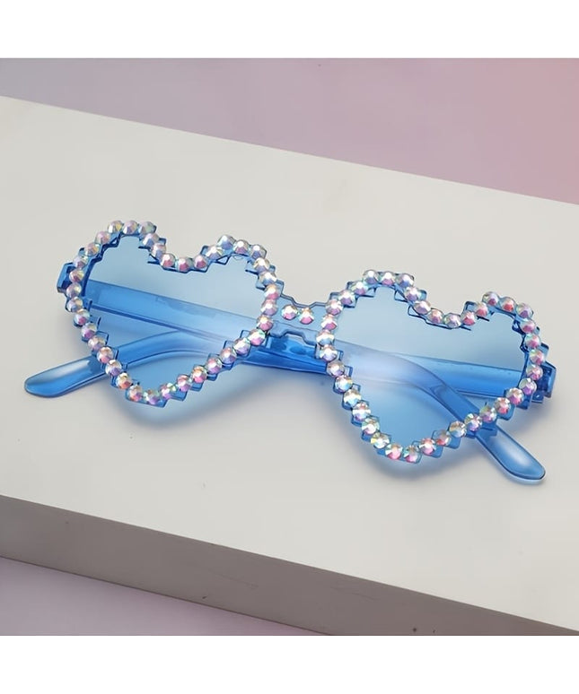 KissICON Eyewear Blue / 1pc Sapphire Heart Diamond Glasses Y2K Spicy BlingBling Party Style