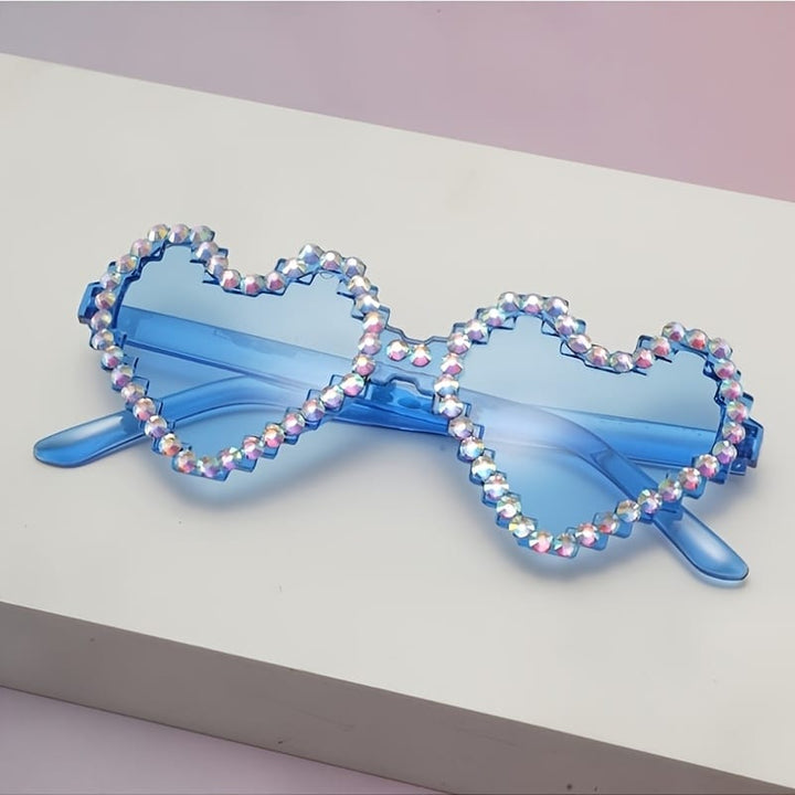 Sapphire Heart Diamond Glasses Y2K Spicy BlingBling Party Style