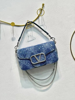 Dropshipman Blue / 23x5x13cm 2025 Elegant And Fashionable Underarm Bag Women Shoulder Bag Denim Diamond Handbag Chain Crossbody Bag Suitable For Daily Use