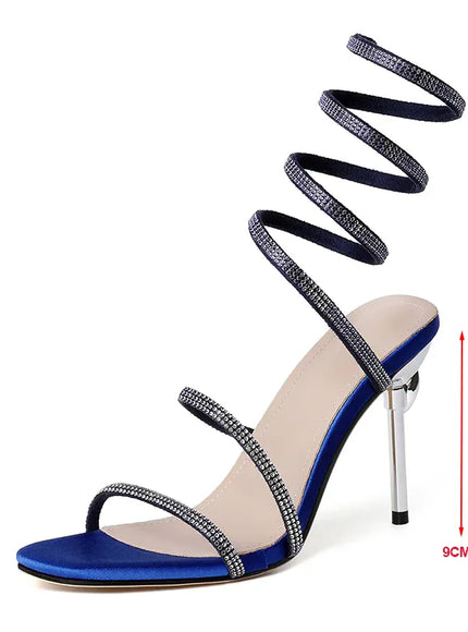 KissICON Blue / 34 Shiny Crystal Super High Heels Sandals for Women