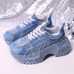 Dropshipman Blue / 35 Luxury Rhinestone Chunky Sneakers for Women Fashion Purple Denim Platform Sports Shoes Woman Non Slip Thick Sole Vulcanize Shoes