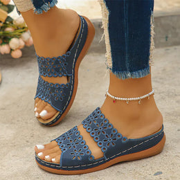 KissICON Blue / 36 Floral Hollow Decor Wedges Sandals for Women Plus