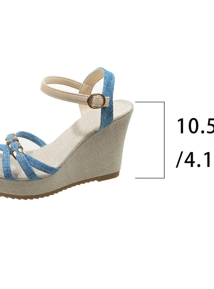 KissICON Blue / 36 Women's Cross Band Metal Wedges Sandals Thick Sole