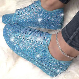 Dropshipman Blue / 43 Women Lace Up Sneakers Glitter Summer Flats Vulcanized Shoes Ladies Bling Casual Female Fashion Platform Shoe Zapatos De Mujer