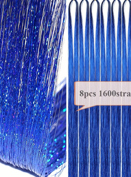 KissICON Blue 48 Inch Silvery Hair Tinsel Kit