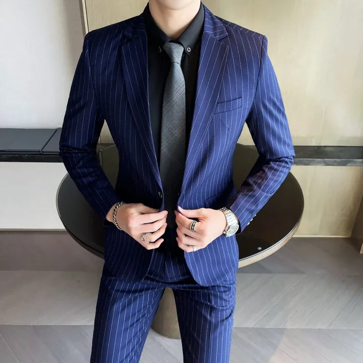 Striped Slim Fit Business Casual TwoPiece Suit Set