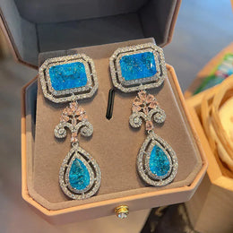 KissICON Blue Bilincolor  Exquisite Cubic Zircon Earrings for Women
