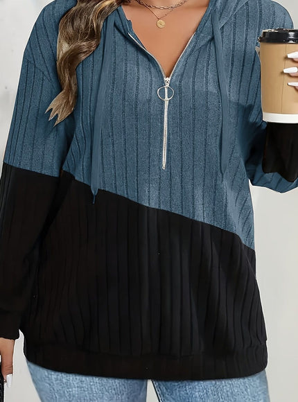 jkthpu-45 Blue+black / UK 16 Women's Plus Size Hoodie - Navy Blue &
