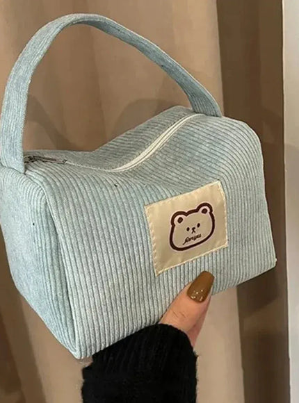 KissICON Blue Cosmetic Bags Plush Cute Handbag – Soft Handle