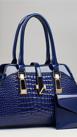 jkthpu-45 Blue Crocodile Pattern Handbag for Women, 2024 New Fashion Large Capacity Handbag with Adjustable Strap, Zipper Closure, Polyester Lining, Wristlet, And Edge Paint, Mother-Son Matching Design