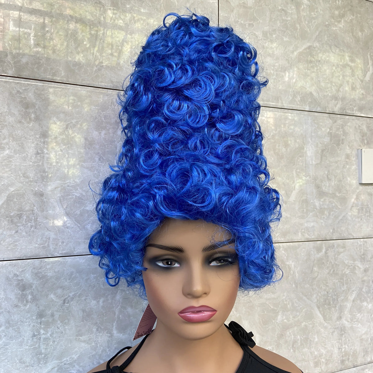 KissICON Blue Deluxe Marge Simpson Theatrical Halloween Costume Beehive Wig Blue Color Cosplay Wigs