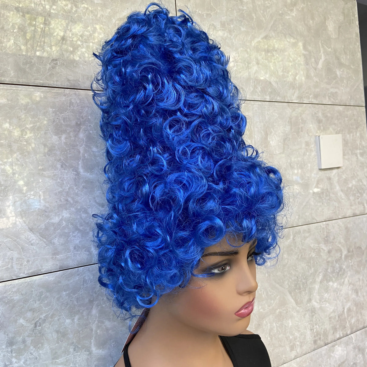 KissICON Blue Deluxe Marge Simpson Theatrical Halloween Costume Beehive Wig Blue Color Cosplay Wigs