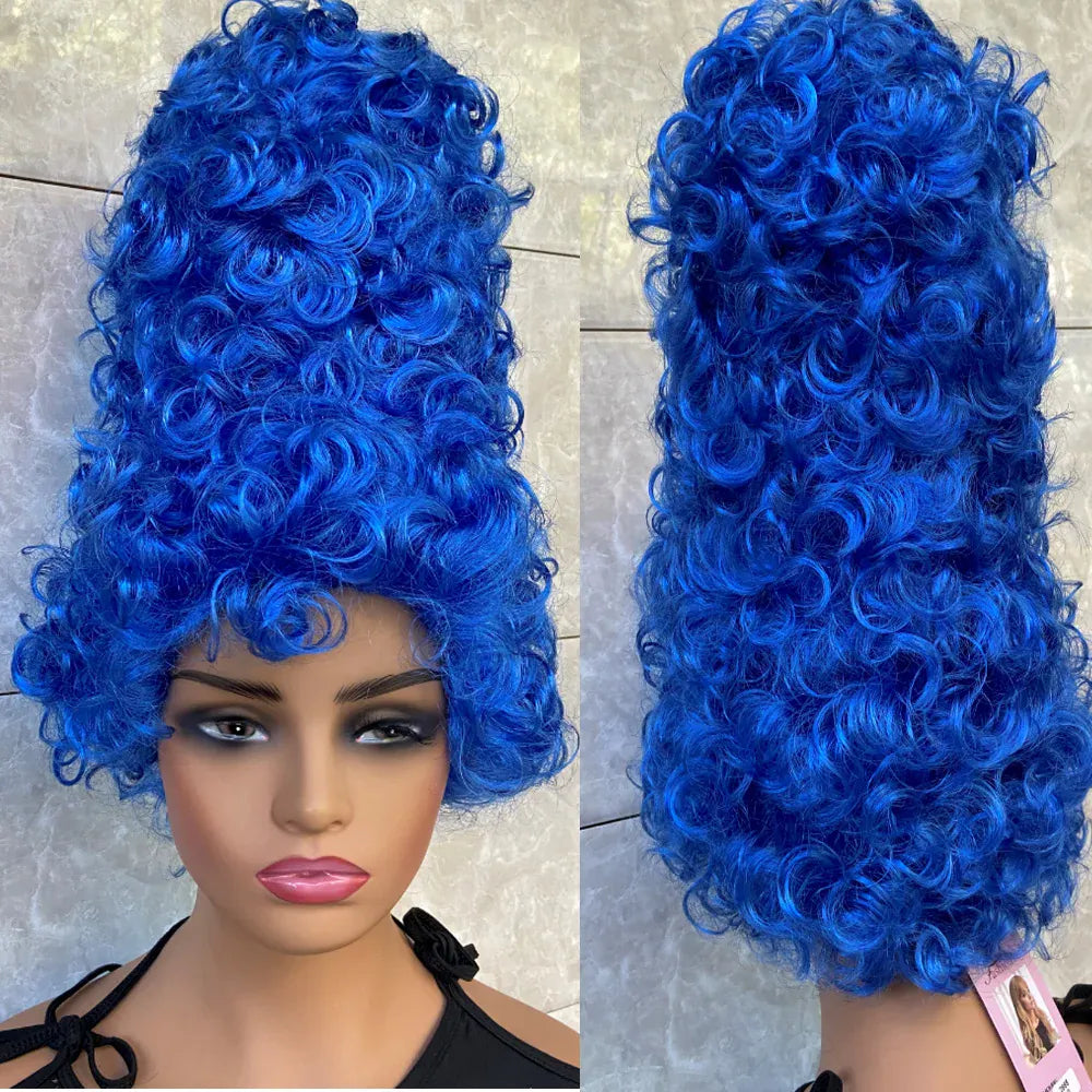 KissICON Blue Deluxe Marge Simpson Theatrical Halloween Costume Beehive Wig Blue Color Cosplay Wigs