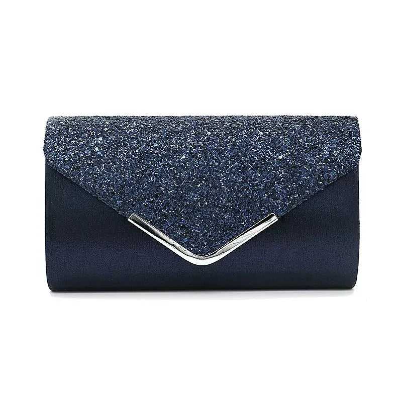 Dropshipman Blue Glitter Bling Envelope Clutch Bag – Shiny Party & Wedding Dinner Handbag