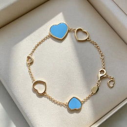 KissICON Blue Heart‑Shaped Jewellery Women's Necklace Bracelet Earrings S925 Silver Plating Rose Gold 5A Zircon High-End Exquisite Party Gift