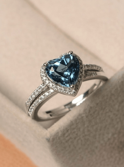 KissICON Blue Heart Zircon Ring For Women - White Gold Finish
