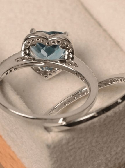 KissICON Blue Heart Zircon Ring For Women - White Gold Finish