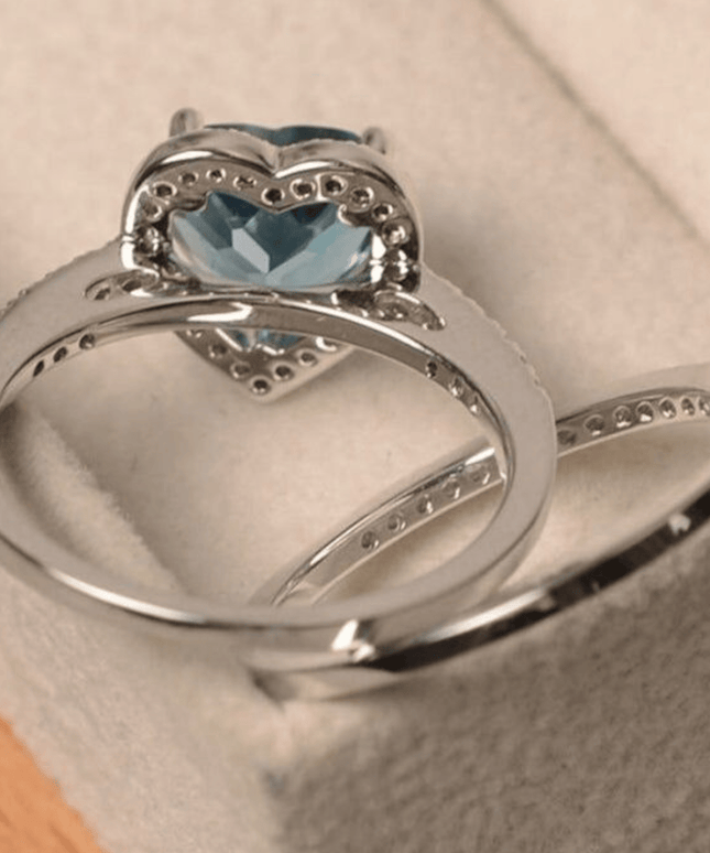 KissICON Blue Heart Zircon Ring For Women - White Gold Finish