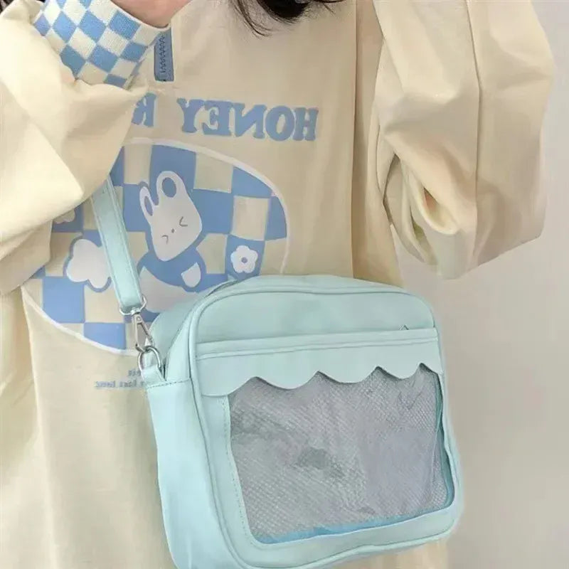Dropshipman Blue Japanese Harajuku Ita Bag for Women PU Transparent Pocket Itabag High School Girls Uniform JK Crossbody Shoulder Bag Handbags