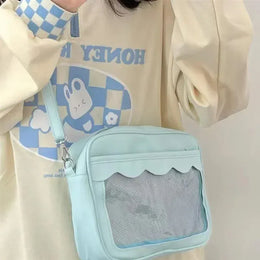 Dropshipman Blue Japanese Harajuku Ita Bag for Women PU Transparent Pocket Itabag High School Girls Uniform JK Crossbody Shoulder Bag Handbags