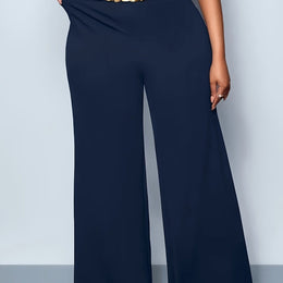 jkthpu-45 Blue Navy / UK 16 Plus Size High Waist Stretchy WideLeg Pants Black Versatility
