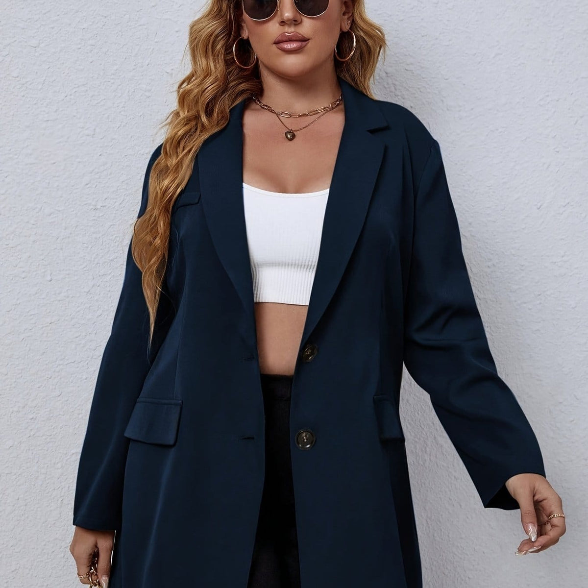jkthpu-45 Blue Navy / UK 18 Chic Plus Size Womens Suit Jacket for Effortless Style