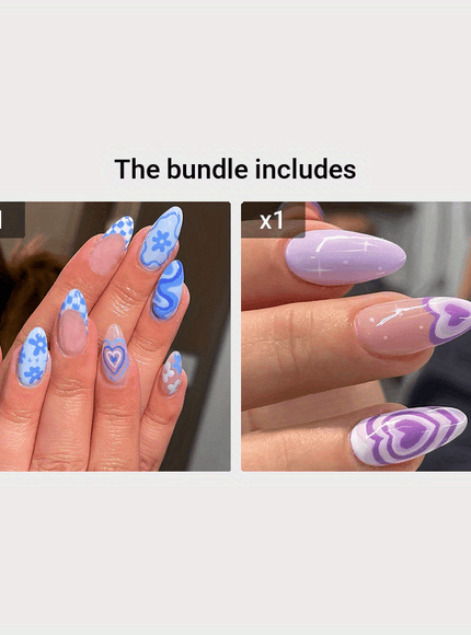 KissICON Blue+Purple KissIcon 24Pcs Blue Press On Nails Short Almond