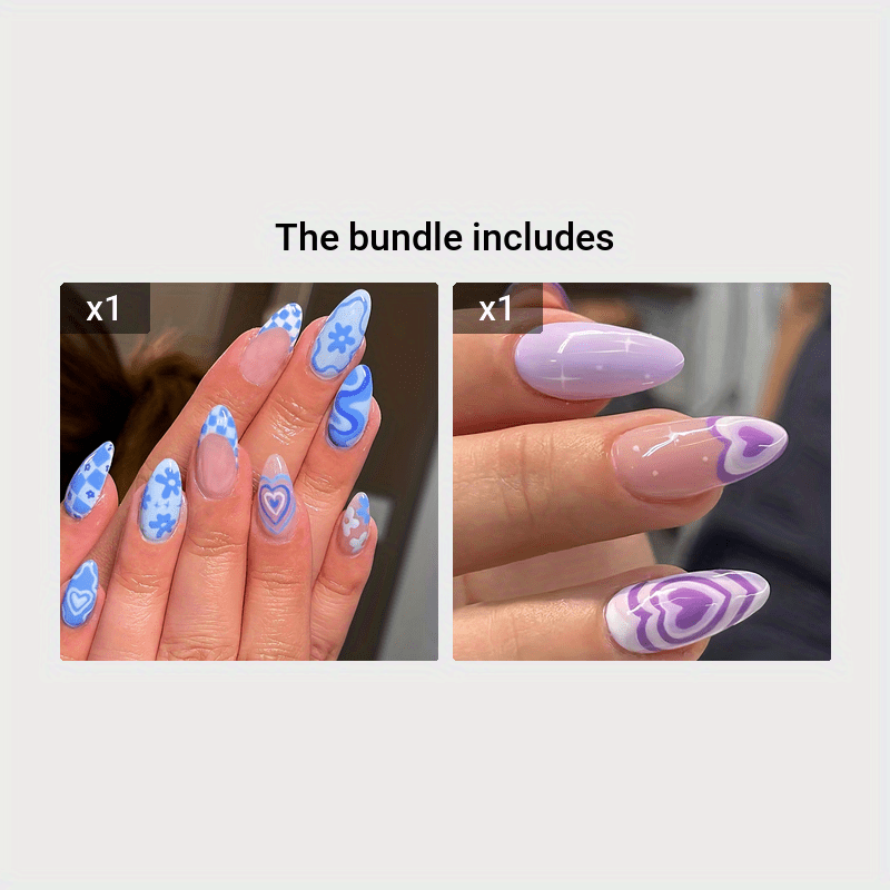KissICON Blue+Purple KissIcon 24Pcs Blue Press On Nails Short Almond